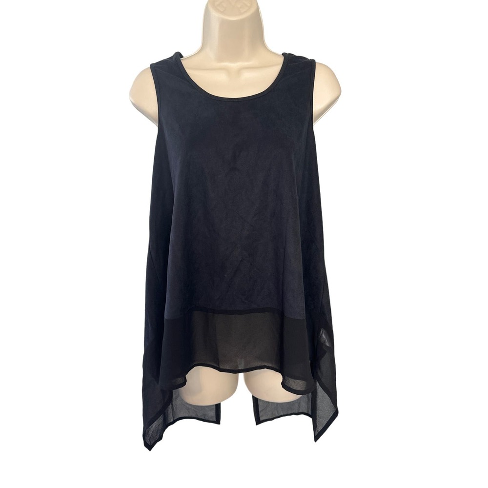 Tinley Road Women Brown Faux Suede Chiffon Mix High Low Split Back Tunic Top S